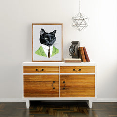 Oversized Black Cat Gentleman Print - 16x20 or 20x28 inches