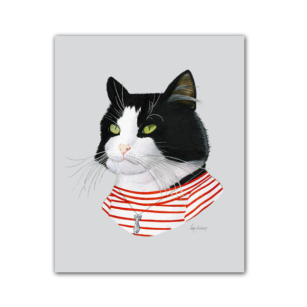 Cat art print - Tuxedo Cat Lady