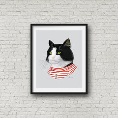 Cat art print - Tuxedo Cat Lady