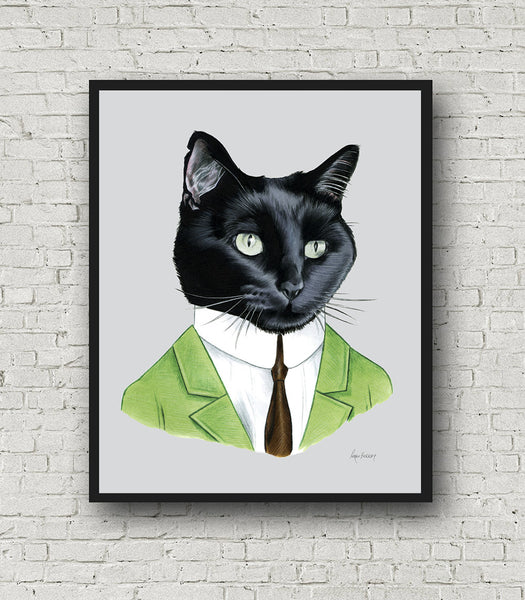 Oversized Black Cat Gentleman Print - 16x20 or 20x28 inches