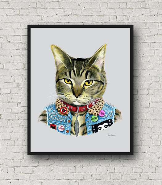 Oversized Punk Cat Print - 16x20 or 20x28 inches