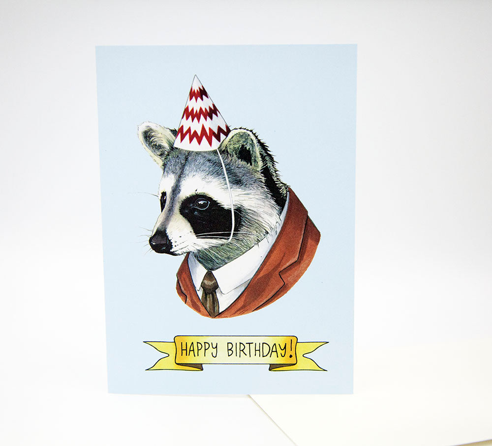 Happy Birthday Card - Party Raccoon