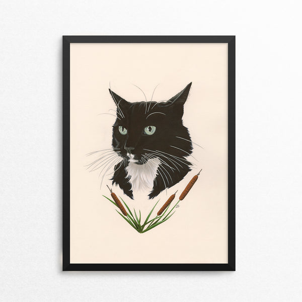 Tuxedo Cat / Cattails - Naked Animals Print