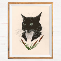 Tuxedo Cat / Cattails - Naked Animals Print